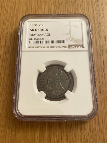 1858 USA Seated Liberty Quarter 25 Cents - AU DETAILS - NGC