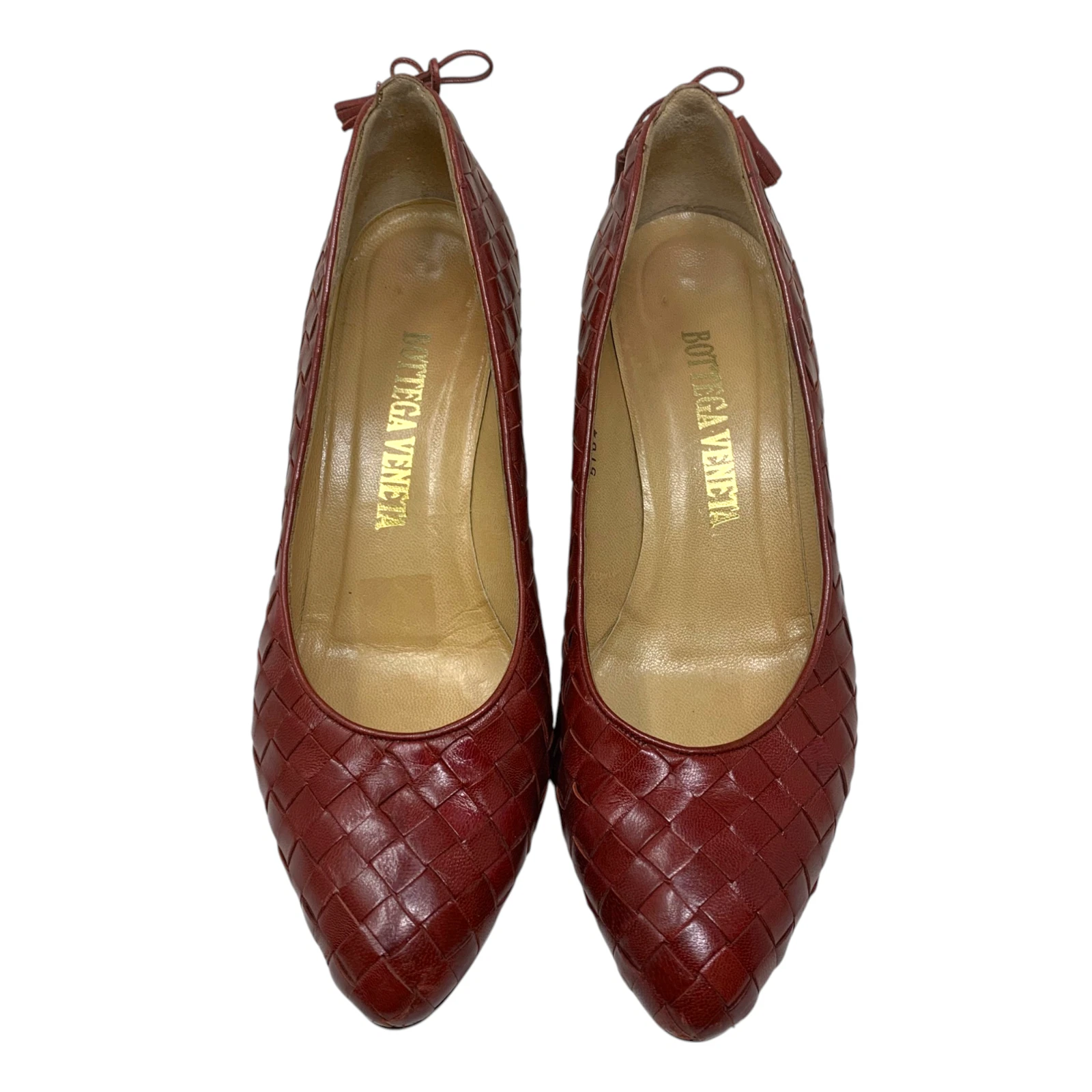 Scarpe decolte vintage Bottega Veneta taglia 5 5 intrecciate pelle bordeaux tacco