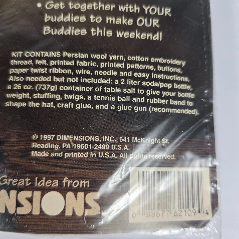 Vintage 1997 Dimensions Bottle Buddies Suzie Scarecrow Kit 62109 Autumn New - Image 3 of 4