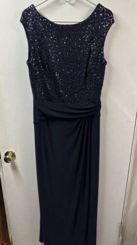 Lauren Ralph Lauren Evening Dress 16 Navy Blue Sequin Cocktail Formal