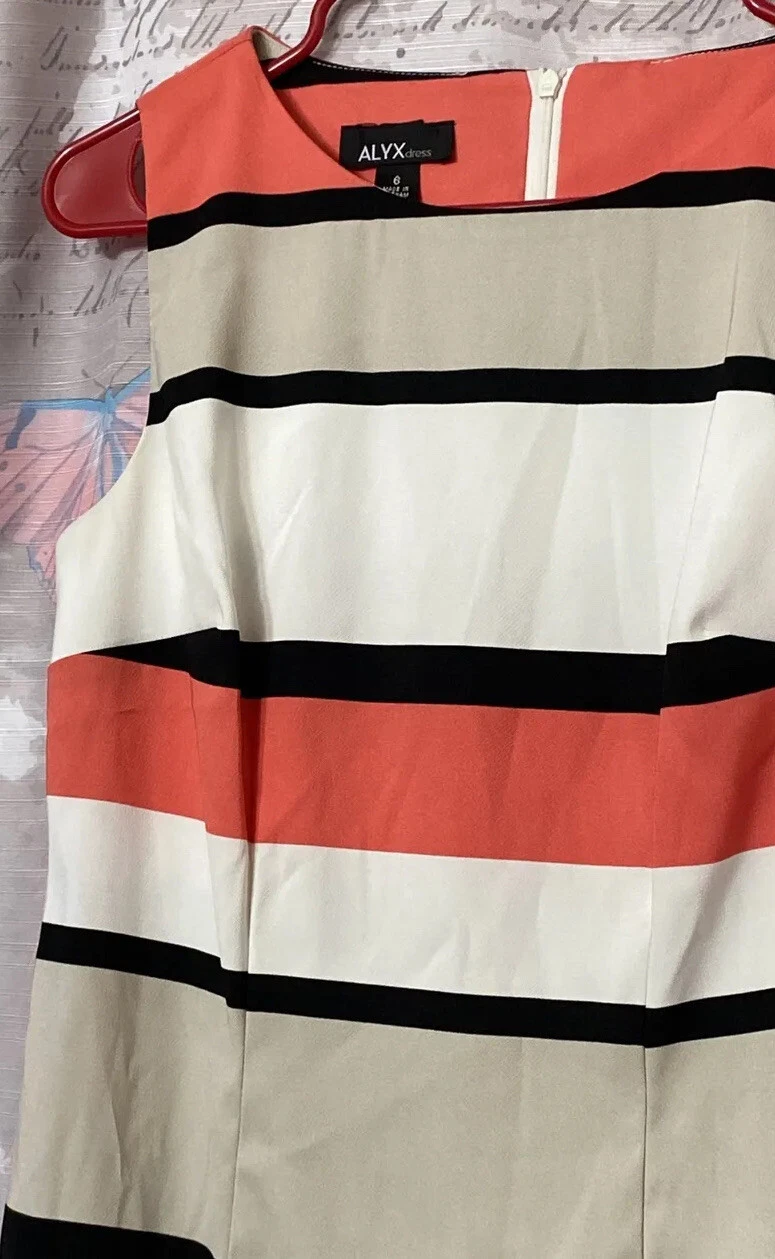 Abito da donna bianco a righe Alyx foderato in guaina taglia 6 poliestere lunghezza ginocchio