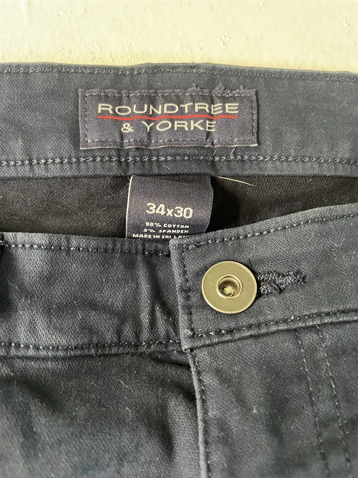 Pantalones de mezclilla Roundtree & Yorke 34x30 pierna recta 5 bolsillos color azul algodón elástico Foto 3 de 4