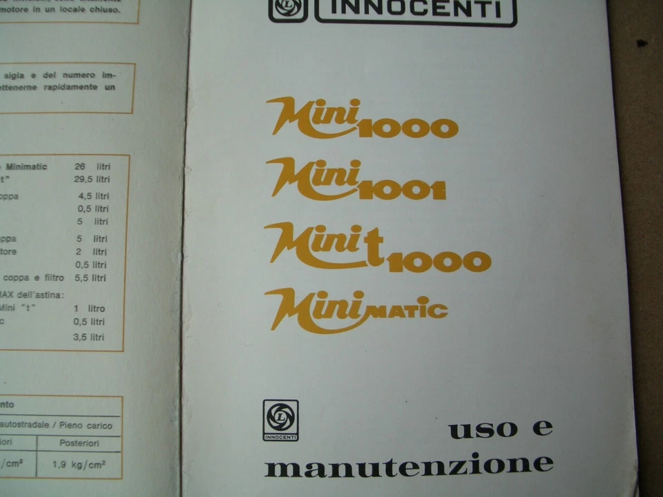 INNOCENTI MINI 1000-1001- MINI MATIC- MINI T - LIBRETTO USO E MANUTENZIONE ORIG. - Immagine 2 di 4