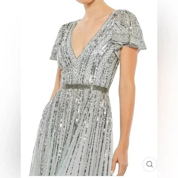 Mac Duggal сланец синий полоски блестками украшенное вечернее платье размер 12 $458 - Изображение 3 из 3