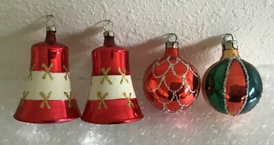 Vintage Lot of 4 Mercury Glass Red White Green Gold Ornaments Lot 7 | eBay