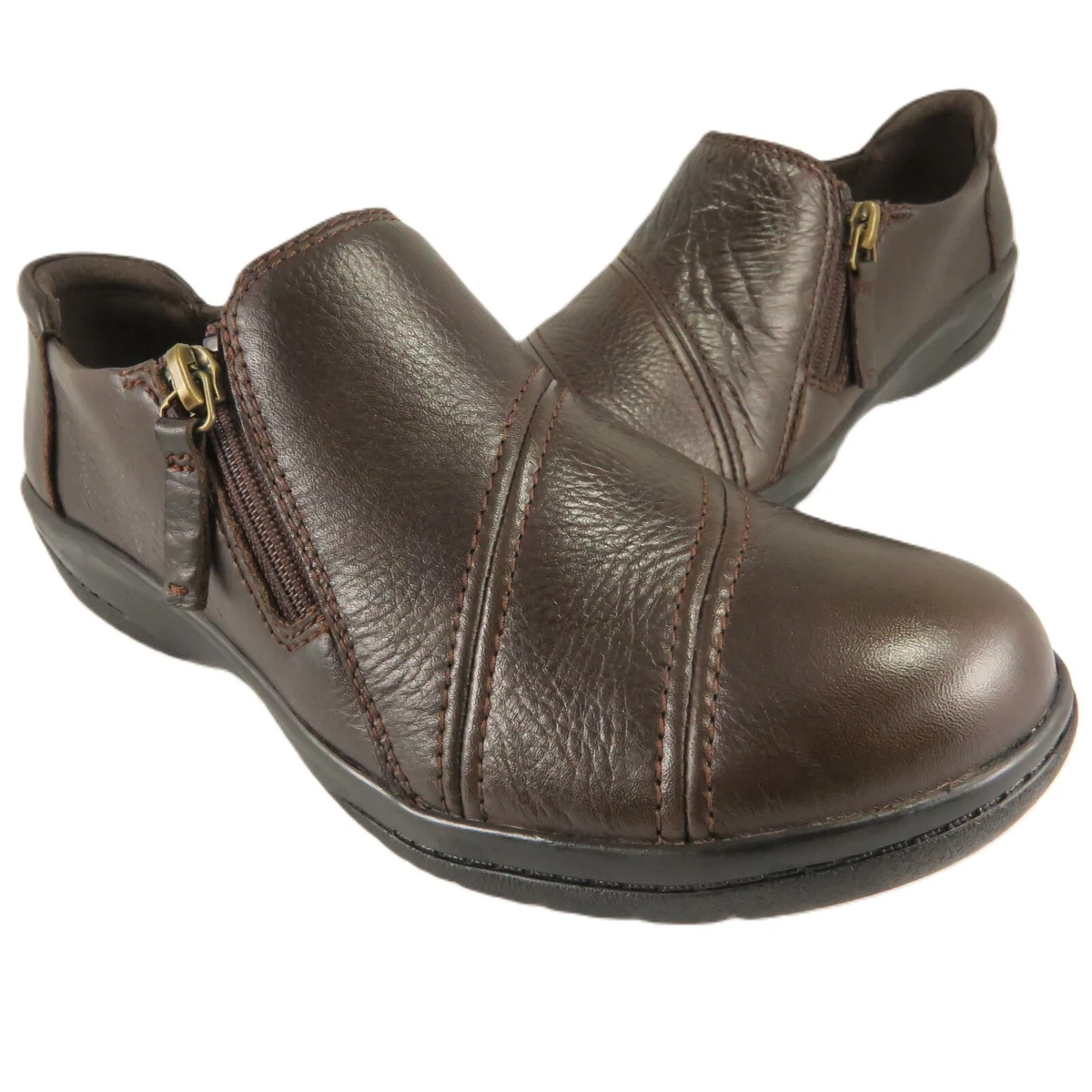 Clarks Dark Brown Leather Women\'s Zipper Slip Ons size 8.5 Clarks Zip Flats for Women for sale | eBay main image 4