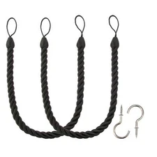 Curtain Tiebacks Ropes Tie-Backs, Handmade Curtain Holdbacks (Black, 2pack)