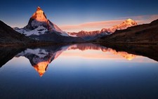 Landscape nature snowy peak lake sunlight reflection Custom Gaming Mat Desk