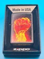 Genuine Brand New 2012 ZIPPO Lighter Rare FLAMING FIST Satin Black 13 Years Old