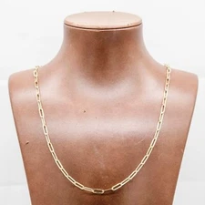 3.5mm Paperclip Link Chain Necklace 10K Real Yellow Gold All Sizes
