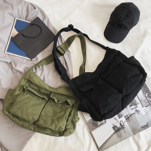 Damen Canvas solide Teenager Kuriertasche Damen große Kapazität Umhängetasche - Bild 10 von 37