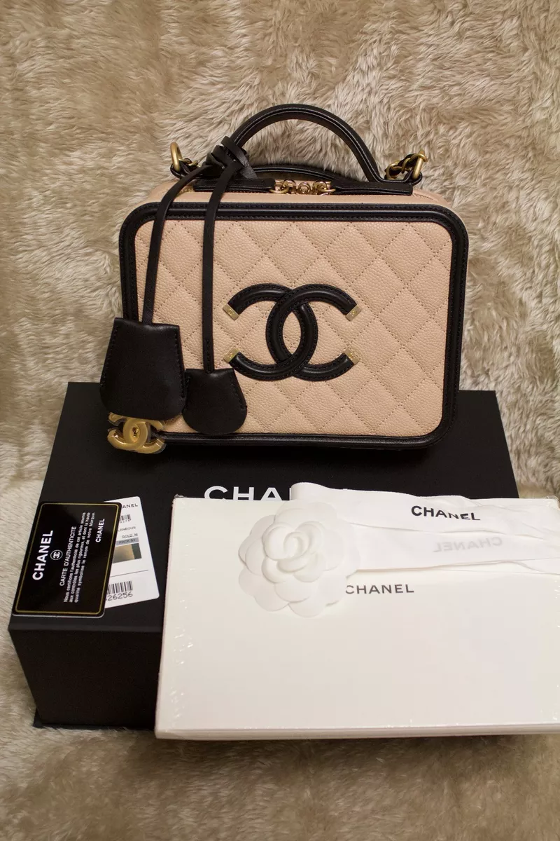 Chanel Light Beige Caviar Small Filigree Vanity Case