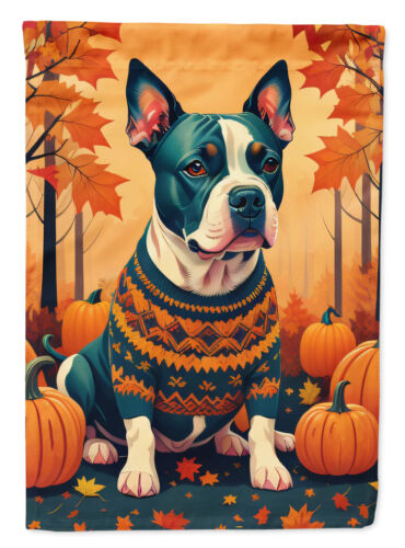 American Pit Bull Terrier Black/White Falling Autumn Leaves Flag - Afbeelding 1 van 12