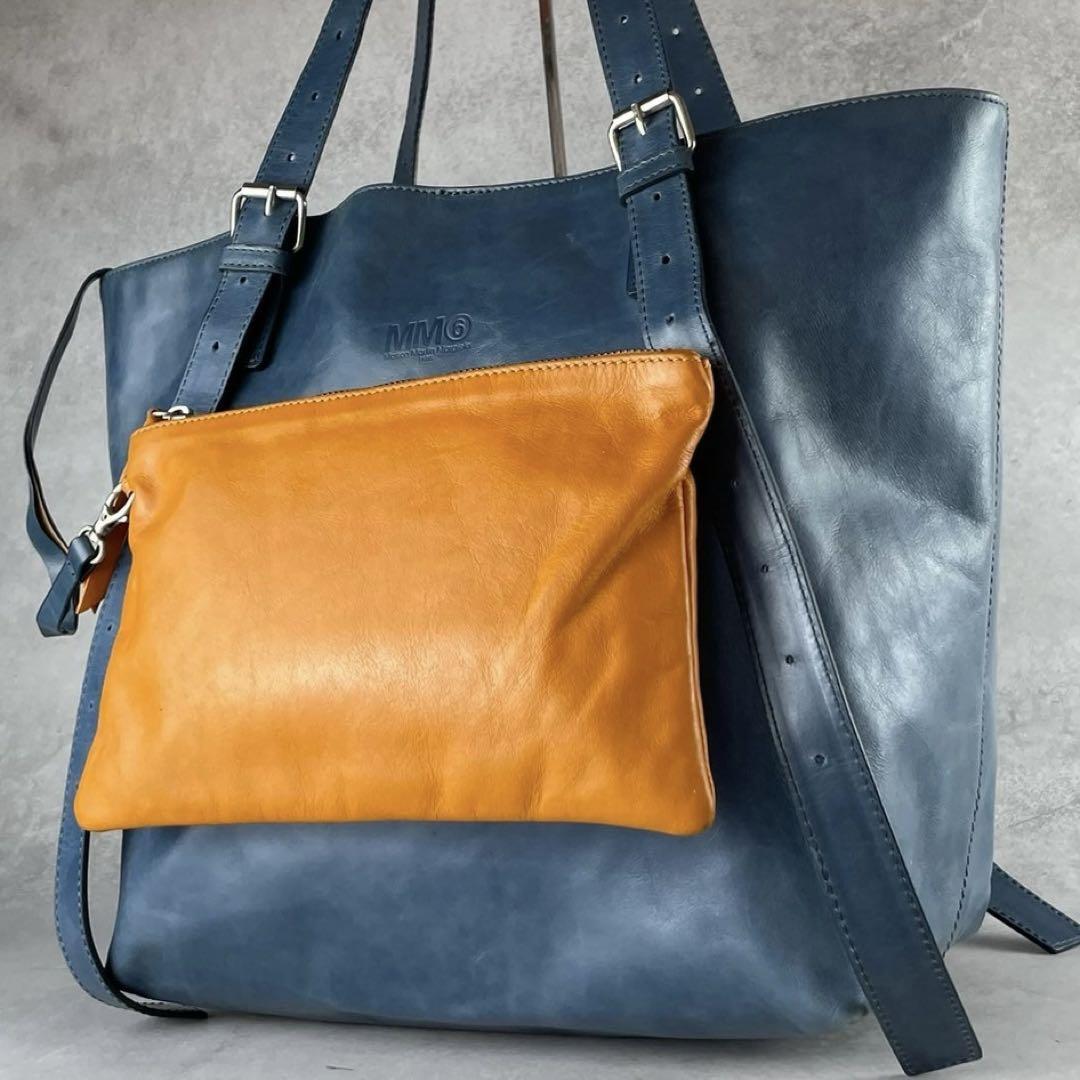 mn6のお品です MM6 Maison Margiela All-Leather Tote Bag Blue Authentic