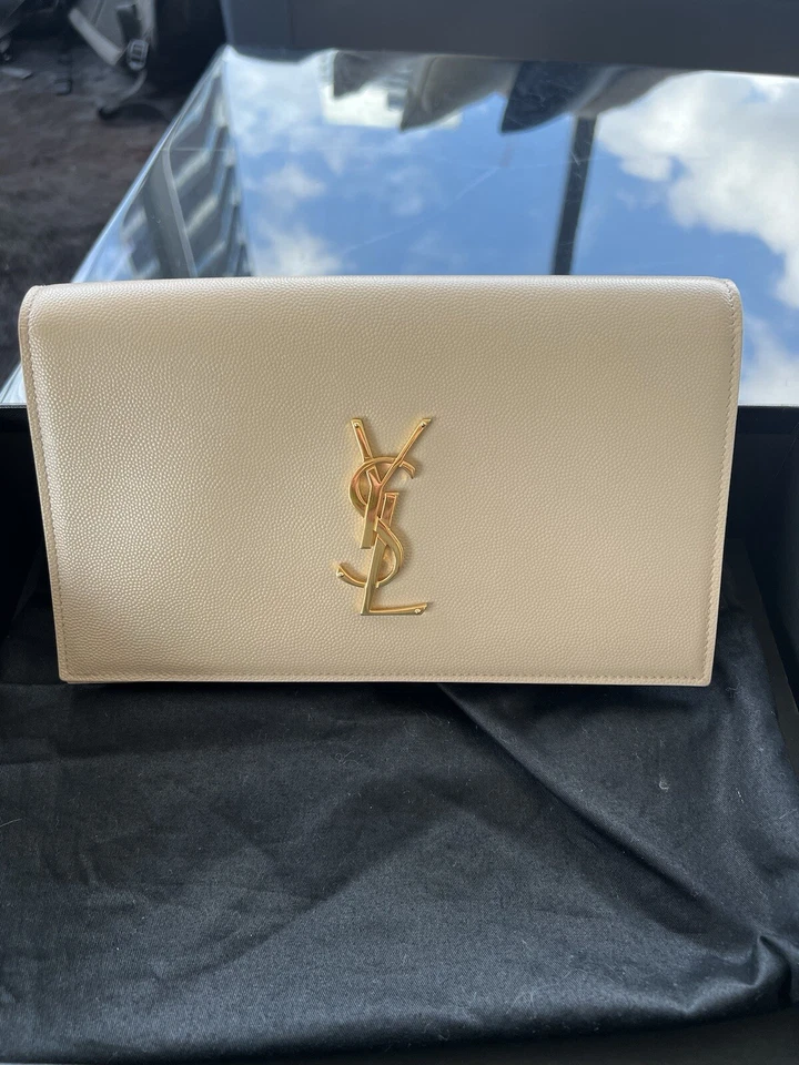 Saint Laurent YSL Beige Leather Clutch Bag - Image 2 of 4