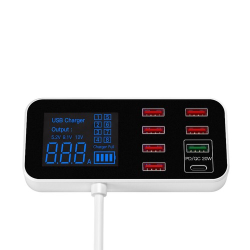 8 Port Multi USB HUB Adapter Car Charger Dock Charging Station LED QC3.0 Type-C - Picture 3 of 6
