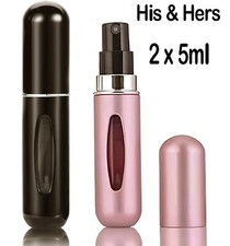 Refillable Perfume Atomiser 5 ml Spray Pump His & Hers Bottles Travel Holiday x2