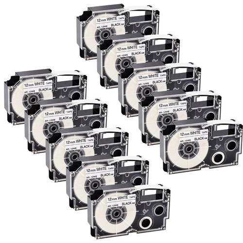 10x Black on White XR-12WE XR12WE Cartridge Tape for Casio EZ Label Printer 12mm