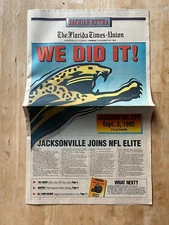 Jacksonville Jaguars vintage 1st newspaper Nov 30th, 1993 banned leaping logo