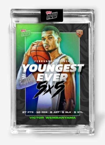 $Victor Wembanyama 2023-24 TOPPS NOW® Basketball Card VW-2 Youngest 5x5  - Afbeelding 1 van 1