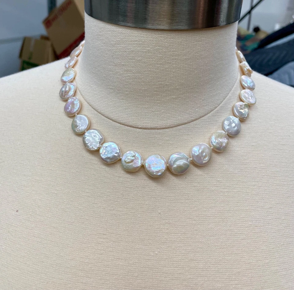 Ожерелье короткое 17 дюймов белая монета жемчуг - Изображение 3 из 3