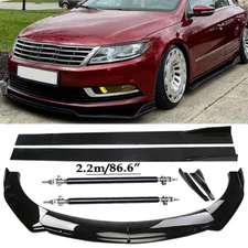 Front Bumper Lip Spoiler Side Skirts Rear Glossy Black For Volkswagen CC