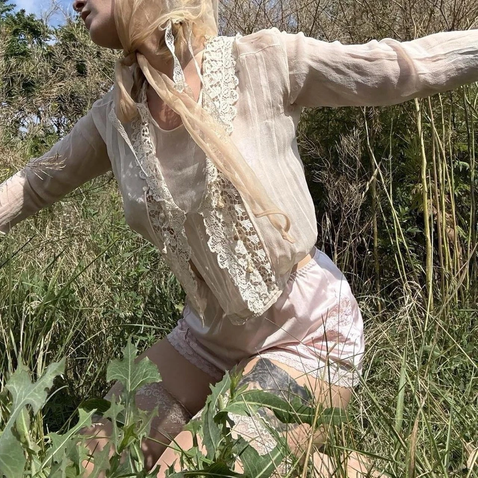 Antique Silk Lace Button Up - Image 2 of 4