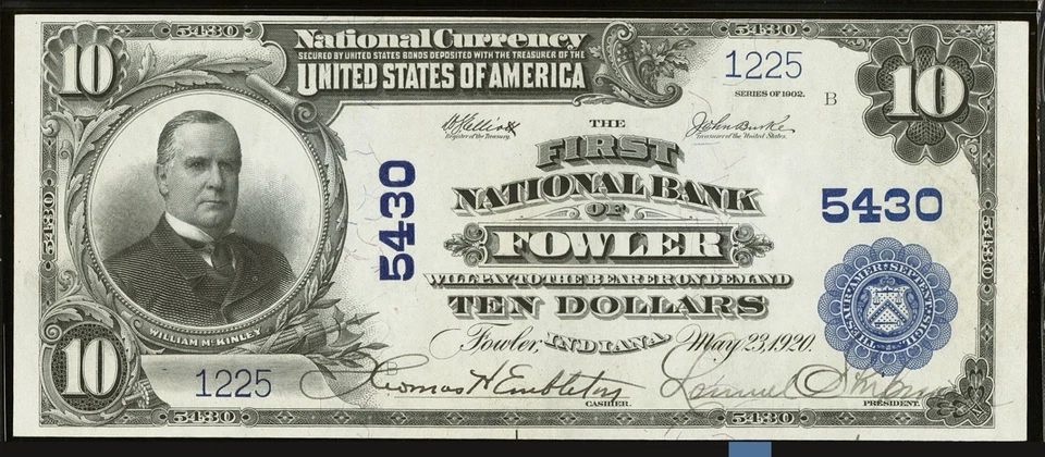 1902 $10 Plain Back Fr. 633 The First NB Fowler, Indiana CH#5430 PMG UNC 58 EPQ. - Image 4 of 4