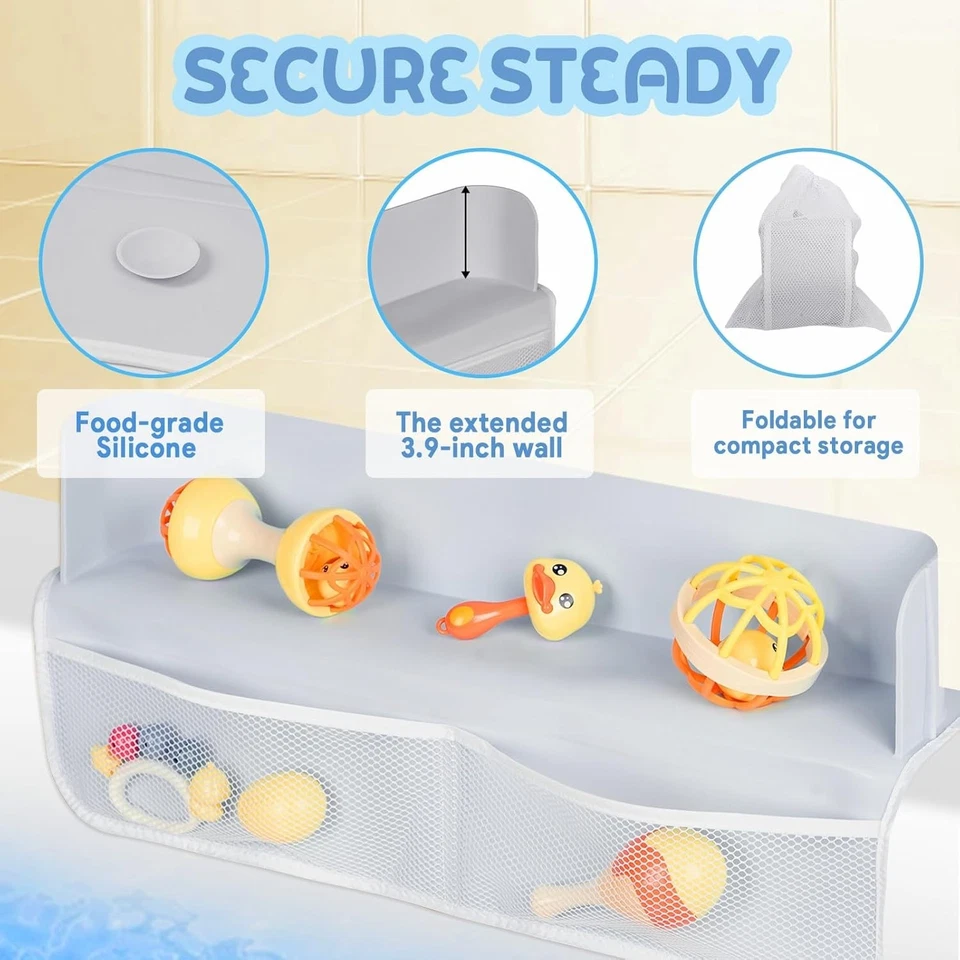 Silicone Bathtub Splash Guard With with Bath Toy Mesh Bathtub Toys Storage - Image 2 of 4