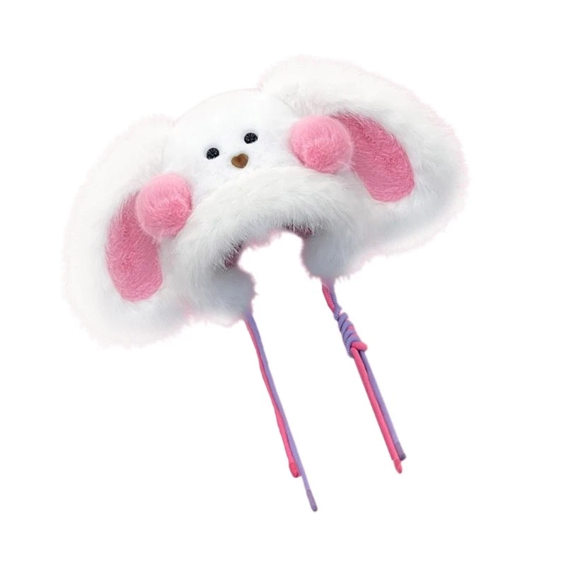 Warm Plush Rabbits Ear Hat Windproof Caps Winter Ushanka Hat for Outdoor