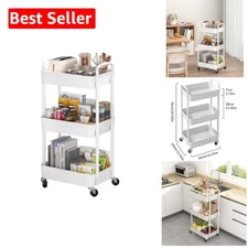 Elegant 3-Tier Rolling Utility Cart with Swivel Wheels - White Storage Trolley
