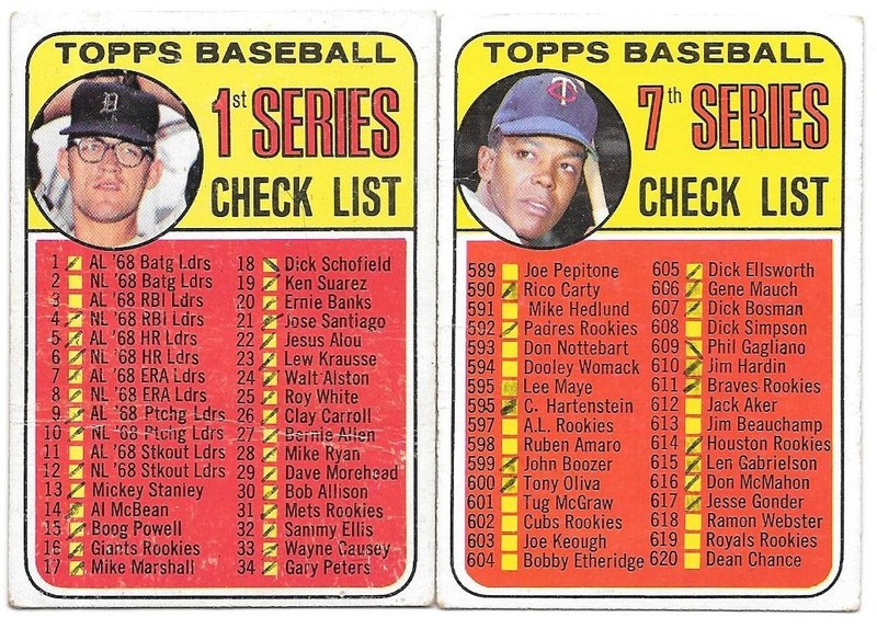 TONY OLIVA DENNY MCLAIN PAIR 1969 TOPPS CHECKLIST 1ST SERIES 57 7TH SERIES 582