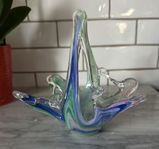 Vintage Murano Venetian Multicolor Pastel Swirl Hand Blown Art Glass Basket Dish