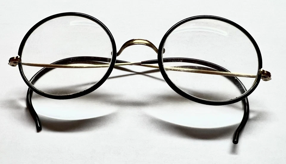 Óculos antigos Bausch & Lomb SQ Artshel lente redonda cabo templo, c.1910-30s - Imagem 2 de 4
