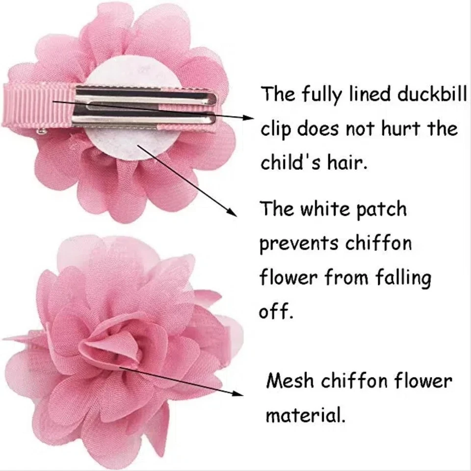 20pcs 2" Chiffon Flower Hair Bows Fully Lined Flower Tiny Hair Clips Fine Hair G - Image 3 of 4