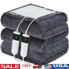 Heated Blanket 84"x90"Soft Flannel & Sherpa Electric Blanket w/10 Heating Levels