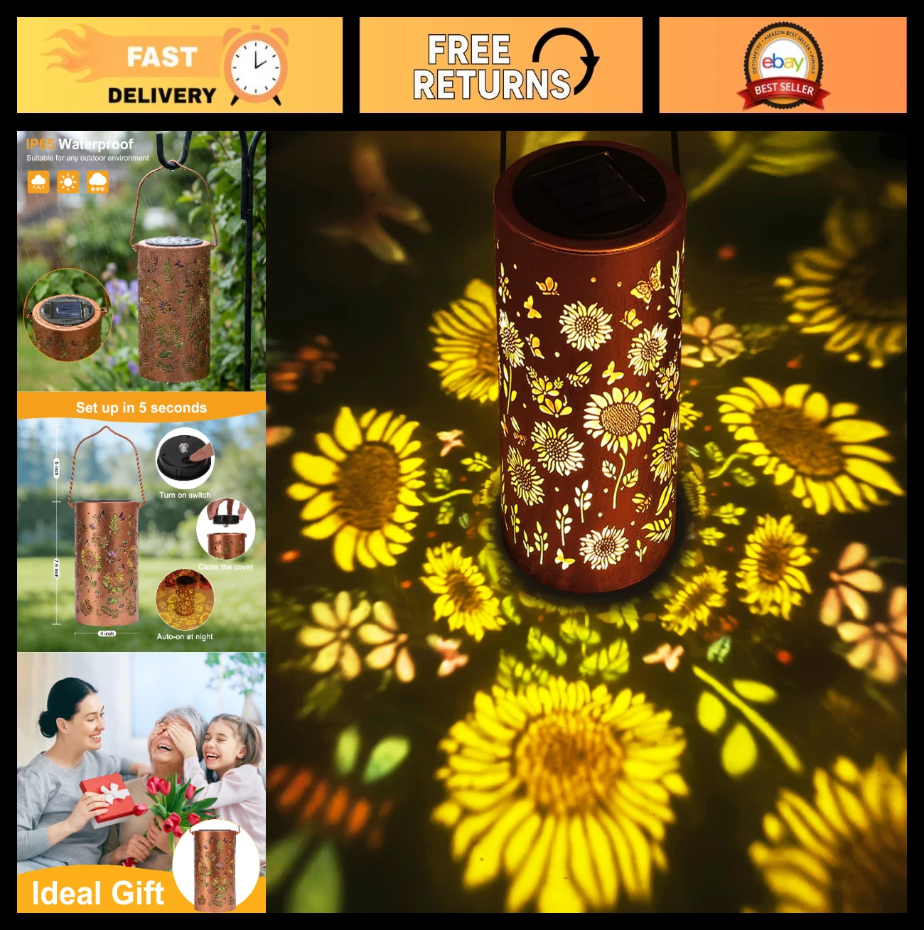 Solar Lantern Outdoor Waterproof - Perfect Birthday Gifts for Women, Moms & Gran