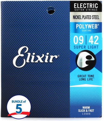 Elixir Strings 12000 Polyweb Electric Guitar Strings - .009-.042 Super Light