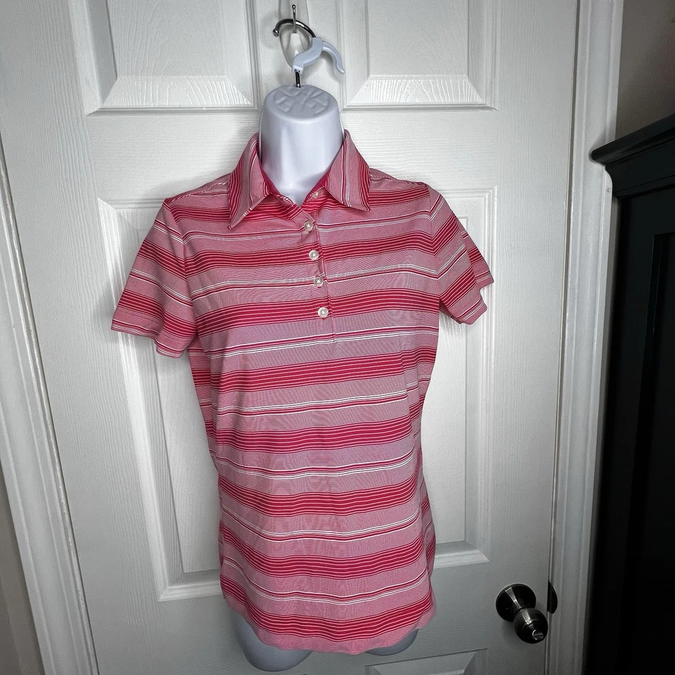 NikeGolf Mujer Pequeña 4 6 Rosa Blanco Rayas Polo Ajuste Seco S Nike Golf Foto 2 de 4