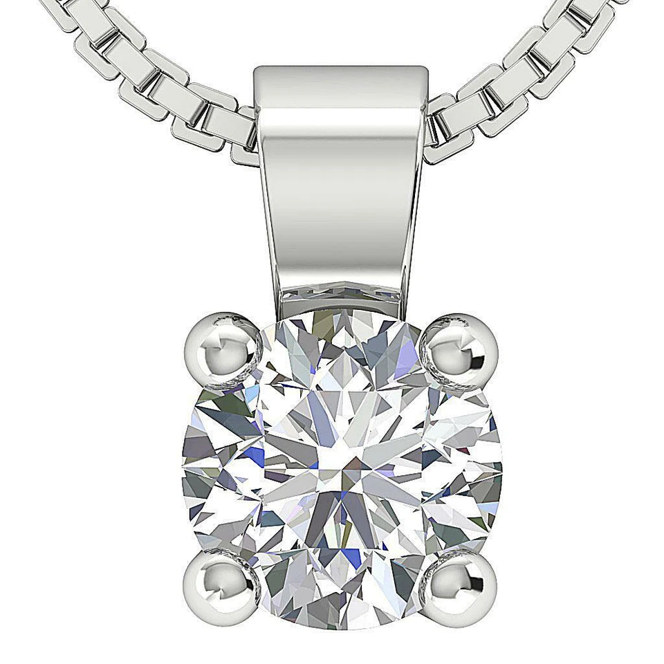 Solitaire Pendant Necklace I1 H 0.70 Ct Genuine Diamond Prong Set 14K White Gold - Image 2 of 4