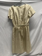 Vintage 50s/60s CAROL BRENT DRESS Belted Tan Size 14 Montgomery Ward