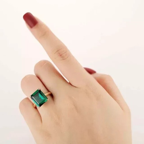 4.00Ct Emerald Cut Lab-Created Emerald Solitaire Engagement Ring 14K Gold Plated - Picture 8 of 8