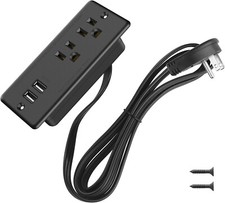 Recessed Power Strip Flat Plug, Desk Outlet with USB Power Cord Black 5.6ft