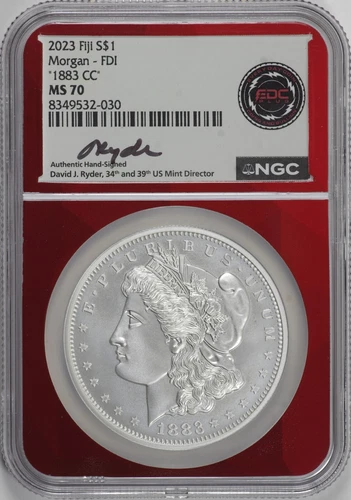 "1883-CC" Morgan Dollar 2023 Fiji 1 oz Silver NGC MS70, Ryder Label [BN030]