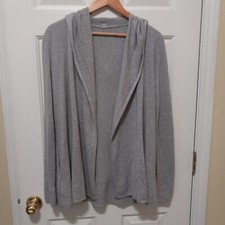 LULULEMON Women's Gray Open Front Hooded Pockets Cardigan Merino Wool Blend 8
