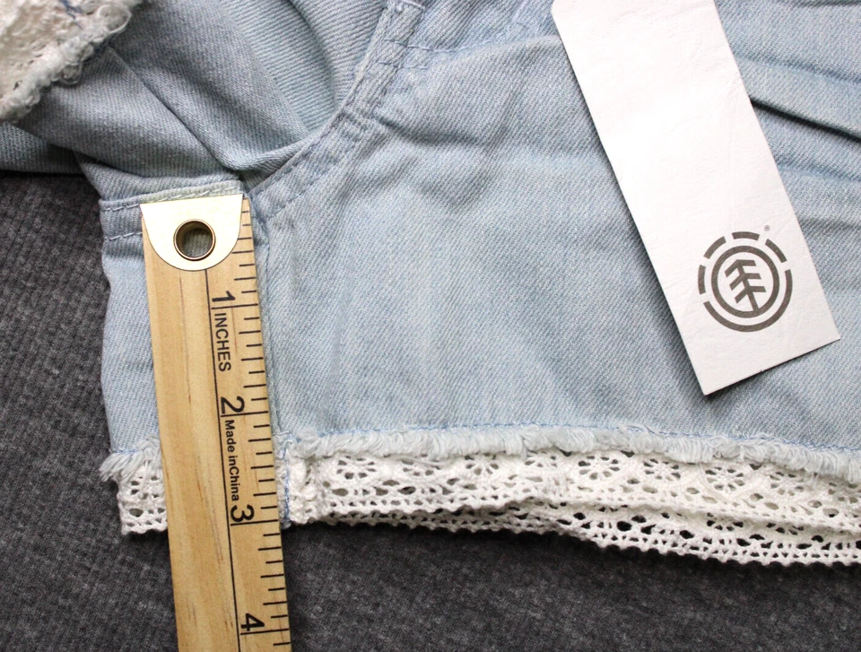 Pantalones cortos de mezclilla Element para mujer talla 25 cintura 28" azul claro tiro bajo ribete de encaje nuevos con etiquetas Foto 4 de 4
