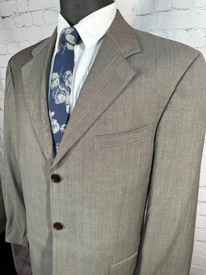 NAUTICA Hombres Marrón Caqui Lana Clásico Plisado 2 Piezas Traje 40R Chaqueta 34x30 Pantalón Foto 3 de 4