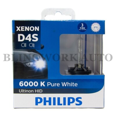 (PAIR) PHILIPS D4S Ultinon Xenon HID 6000K Pure White Headlight Bulb 42V 35W