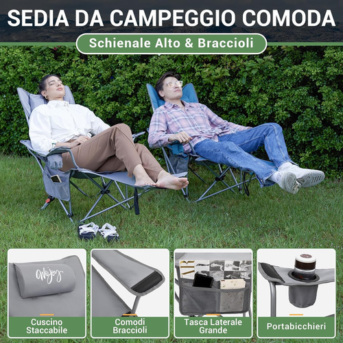#WEJOY Sedia Da Campeggio Pieghevole Reclinabile, Sedia Sdraio Da Spiaggia Porta - Foto 6 di 28
