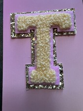 T STICKER LETTER PATCH from “Stuff" Stoney Clover Light Orange Gold Glitter